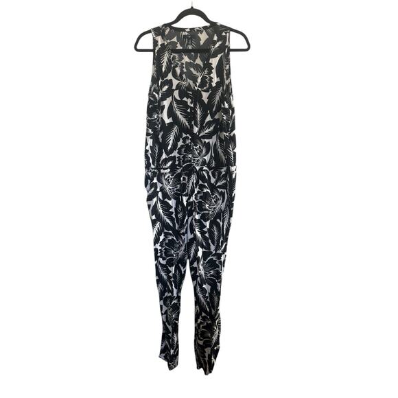 Gap Jumpsuit Black White Hawaiian Tropical Womens Medium Vneck Pockets #5342 - Picture 1 of 10